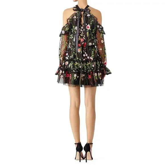 Alexis Adeline Floral Embroidered Dress Black Sz Small Whimsical - Picture 11 of 11